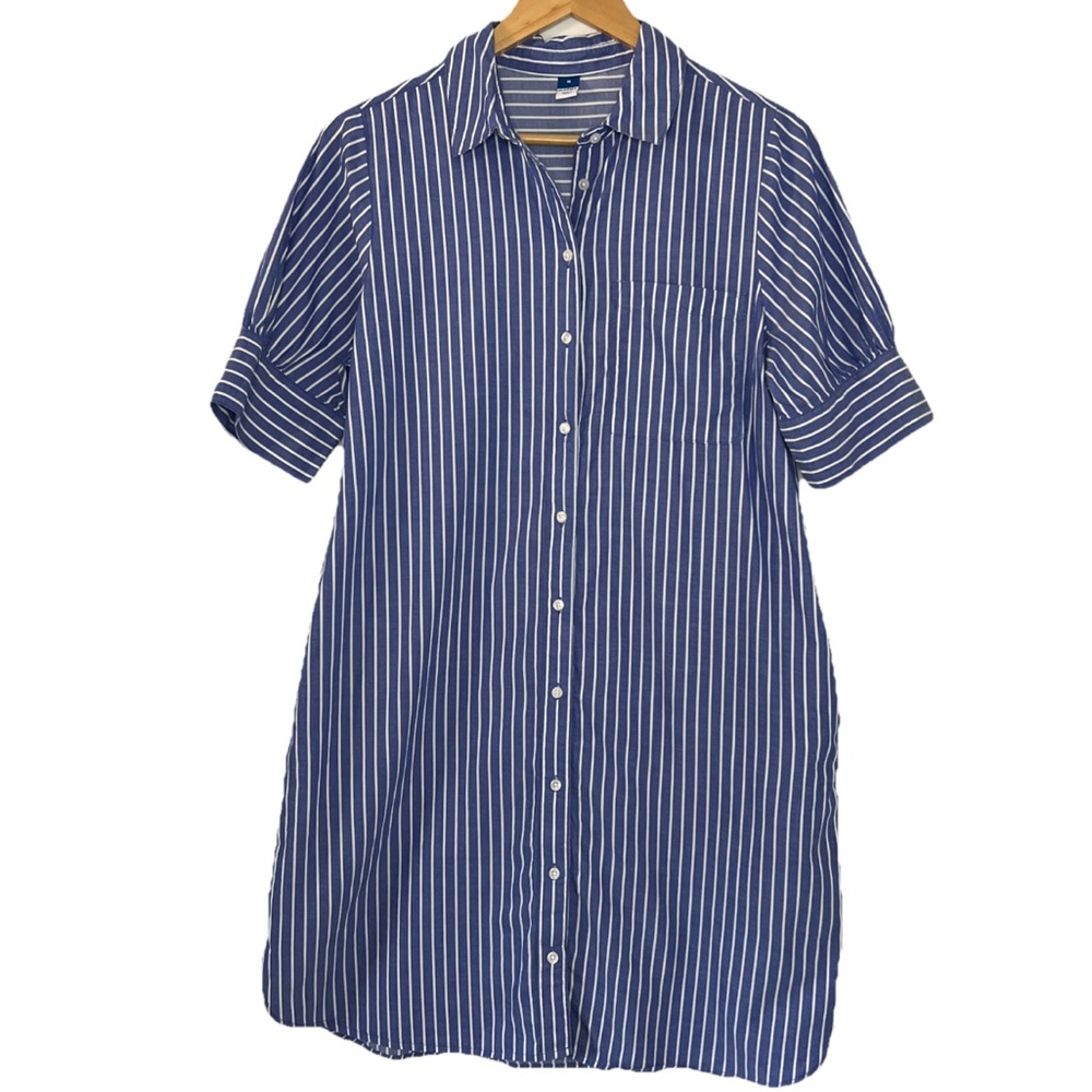 Old Navy Button Down Shirt Dress Medium with POCKETS Shirt-Tail Hem 100% Cotton